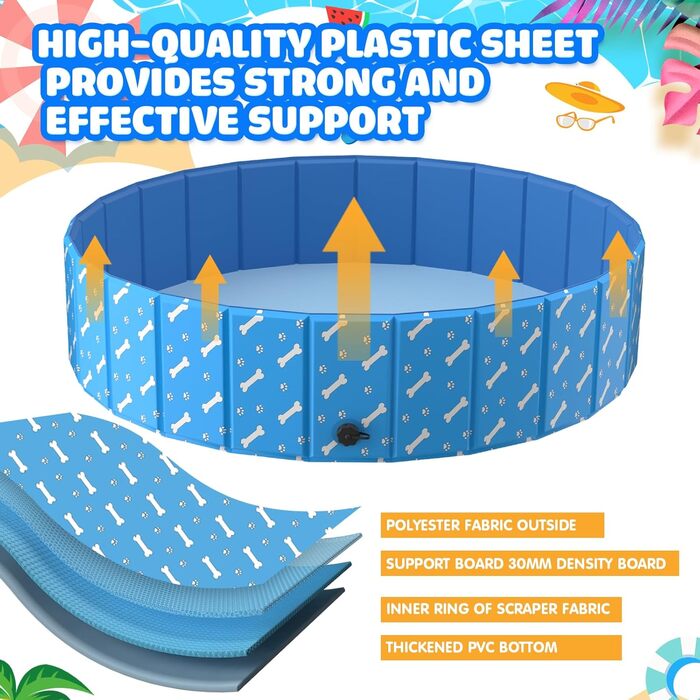 Басейн для собак великих порід LTFIOON, 120x30 см, складаний, з дренажним клапаном, з неслизького PVC, для собак, котів та дітей