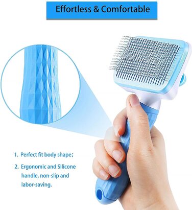 Щітка для собак та котів ACE2ACE, щітка для тварин, для довгої та короткої шерсті, видаляє шерсть з однією кнопкою, біло-блакитна (блакитна)