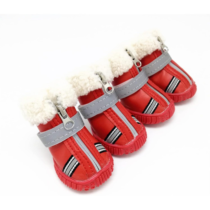 Зимові чоботи для собак - теплий флісовий набір з 4 шт. Водонепроникні шкіряні чоботи для собак з антиковзким покриттям
