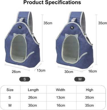 PETCUTE Сумка-переноска для собак та котів, складана, для дрібних тварин, з ремінком безпеки, блакитна денім (M)