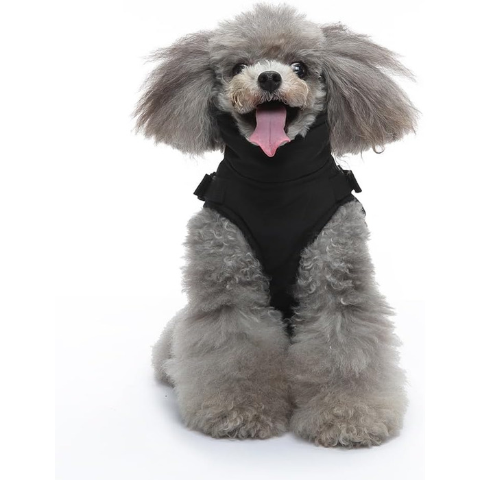 Ветровка для собак, тепла куртка з отвором для шлейки, зимовий наряд для цуценят та собак середніх розмірів (чорний, S)