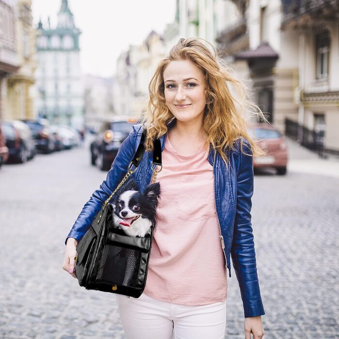 Сумка для собак NewEle: стильна переноска для маленьких собак, до 5.4 кг, PU-шкіра, для подорожей, чорна, маленька