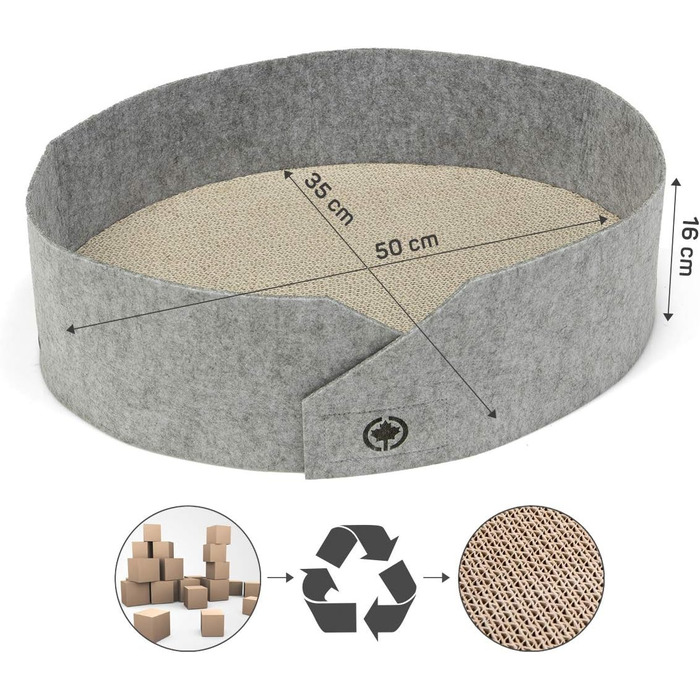 Кігтеточка-ліжко Owen XL сірого кольору з багатоярусною поверхнею для котів, 50 см