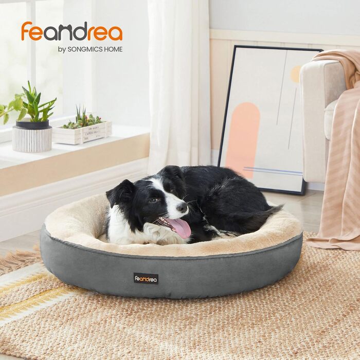 Кругле ліжко для собак та котів Feandrea, діаметр 70 см, темно-сірий колір