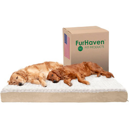 Ліжко для собак XXL Furhaven з ортопедичної піни, плюшева штучна шерсть та замша, знімний чохол, кремове, Джамбо Плюс