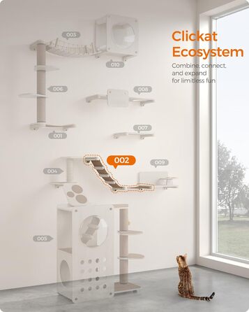 Кігтеточка Feandrea Clickat Collection 006 - висока, стійка, настінна, з 2 сидіннями, діаметр 10.4 см, швидка збірка, розширювана, гамак для котів (L-002)