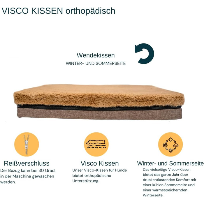 Ортопедичне ліжко для собак Rio, миється, кошик для собак з антиковзким покриттям та подушкою з memory foam для зими та літа, ідеально для великих собак до 35 кг (L 100x70x17 см), коричневе