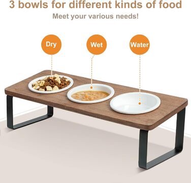 Набір мисок для котячого корму Sunhoo: 3 шт., кераміка, похила, ортопедична, для зменшення блювоти, коричнева