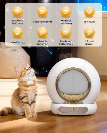 Самоочисний електричний лоток для котів LELO PAWS XXL (74л) з керуванням через додаток, дезодоризацією та шторкою, золотистий