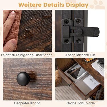 Клітка для собак COSTWAY з зарядною станцією, ящиком та металевими трубами, вінтажний колір, 50x60x64 см