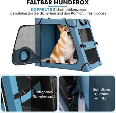 Складана переносна переносна коробка для собак Snagle Paw, стабільна переноска для заднього сидіння автомобіля з підголовником, металевий каркас, переноска для подорожей для середніх/великих собак, переноска з сітчастими дверцятами та м'якою оббивкою (68с