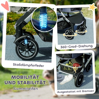 PawHut Коляска для собак 3 в 1 Dog Buggy Складна для собак і кішок до 10 кг Cat Buggy з подушкою Підстаканник Сітка Вікна Двері Кошик для зберігання Котяча коляска Баггі Dark Blue | Аосом
