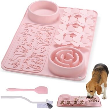 Силіконовий килимок для собак та котів - повільний годівник, килимок-головоломка, антиковзаюча поверхня, для швидких їдців, інтерактивна годівниця (рожевий)