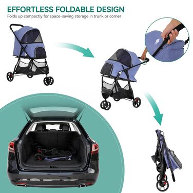 Візок для собак та котів YITAHOME 15 кг, 3 колеса, сітка, гальма, міцний, для середніх тварин (Джинсовий, 38 x 87 x 100 см)