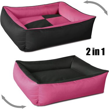 Ліжко-матрац для собак BedDog MAX Quattro 2в1 XL, кордура, з бортиком, рожево-чорне, для дому та вулиці, знімний чохол, Candy
