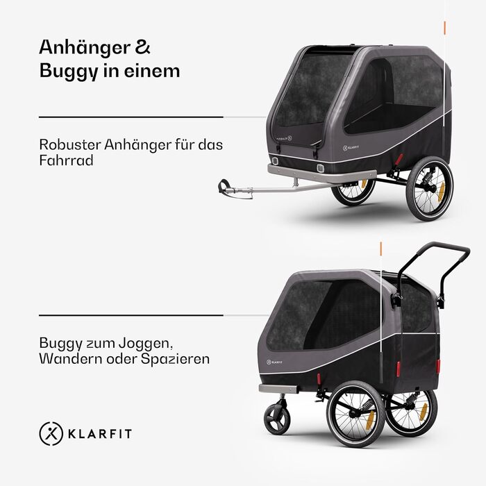 Причіп для собак Klarfit Goldie Home, 334 л, водовідштовхувальний, для дому та вулиці, вантажопідйомність 40 кг, складаний, 16-дюймові колеса