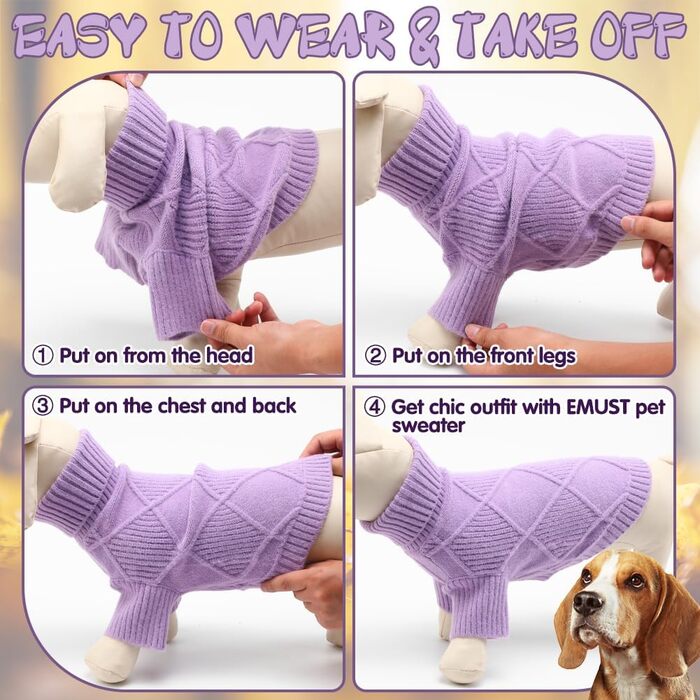 Пуловер для собак EMUST великих порід, еластичний, з рукавами, теплий, для осені та зими, зелений (XXXX-Large, фіолетовий)