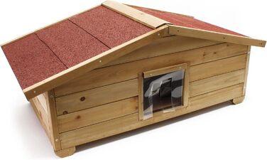 Дім для котів Wiltec великий 99 x 52 x 42 см з дерева, котяча хатинка для саду або тераси, ізольована та стійка до погодних умов, котяча печера