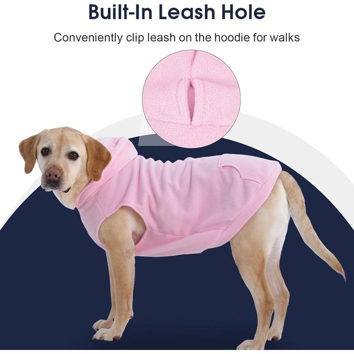Теплий флісовий світшот-худі IECOii для великих собак, рожевий, 4XL. Комфортний пуловер з капюшоном для холодних днів, підходить для доберманів та інших великих порід.
