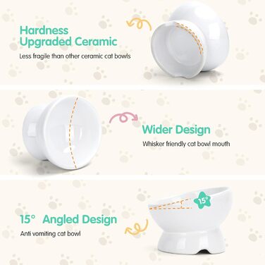 Набір мисок для котів Nobleza (2 шт) з кераміки, нахил 15°, проти блювоти, для корму та води, підходить для котів та маленьких собак, білий колір