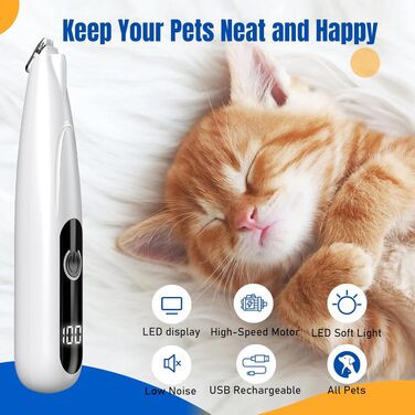 Тример для стрижки кігтів та шерсті собак і котів Paw Trim Pro з LED-підсвіткою, USB-зарядкою, безшумний для лап, вух та обличчя