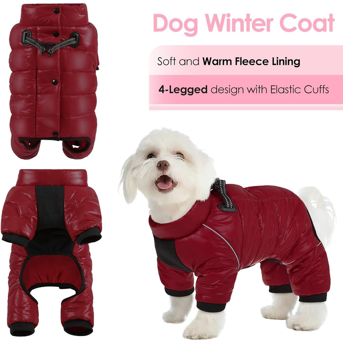 Водонепроникний зимовий одяг для собак AOFITEE - теплий костюм з флісу та світловідбиваючими смугами, Burgunder, X-Large