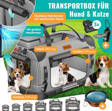 Транспортна переноска для собак та котів XXL 92x64x64 см | Переноска для тварин з мискою та плечовим ременем | Для котів та собак, сірого кольору
