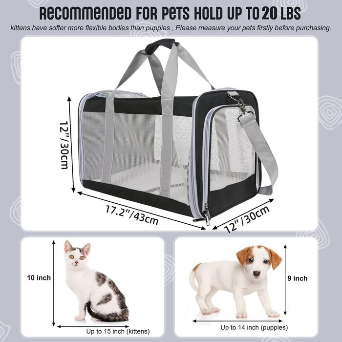 Транспортна сумка для великих котів (до 9 кг), складана переноска для котів/2 кошенят, м'які стінки, переноска для собак з надійним ремінним кріпленням, чорного кольору
