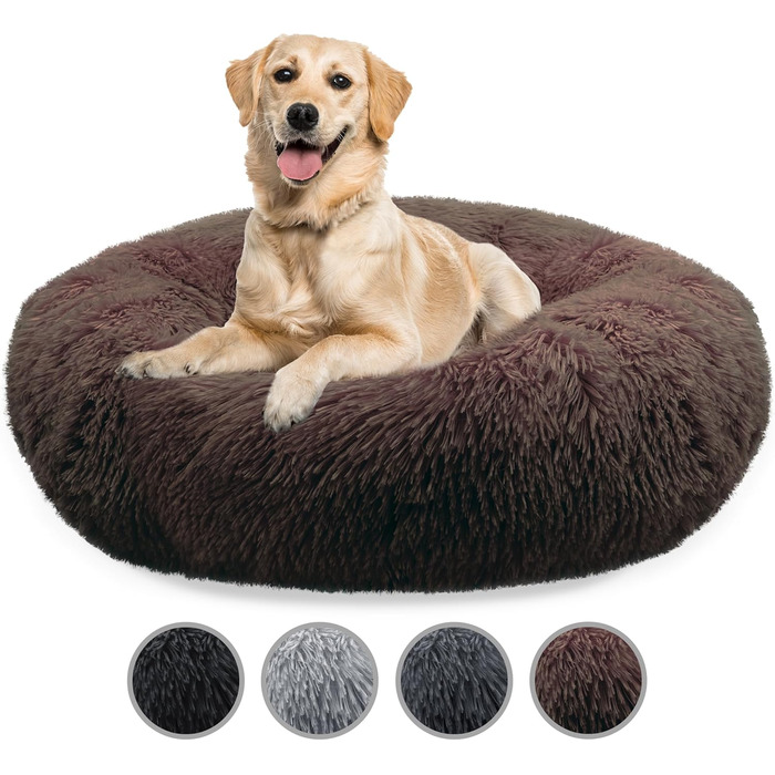 Кругле ліжко для собак великих порід, 120 см, м'яке, пухнасте, ергономічне, знімний чохол, колір: Кофе XL-120 см
