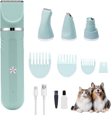 Набір для догляду за домашніми тваринами - набір для грумінгу собак 4-в-1, перезаряджувана регульована ножиці для цуценят вдома, зелений