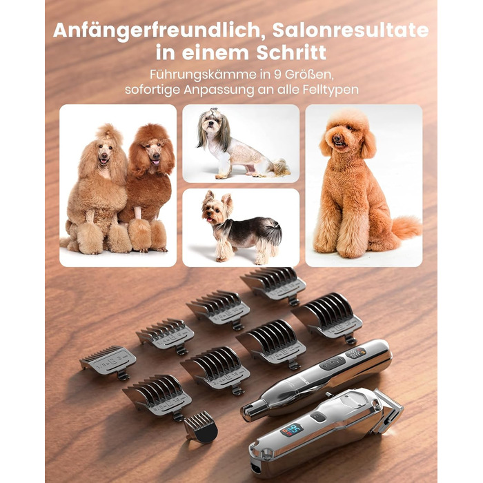 Машинка для стрижки собак Oneisall 4-в-1: стрижка, триммінг, шліфування кігтів. Підходить для собак та котів, тиха, професійна, 4 години роботи від акумулятора