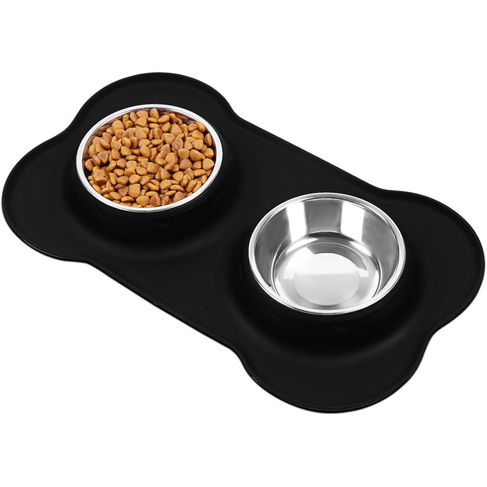 Миска для собак VIVAGLORY Splashfree - нерозливна миска, 810 мл, чорна, з силіконовим килимком, нержавіюча сталь