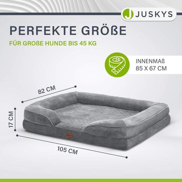 Ортопедичне ліжко для собак Juskys Sheena XL, велике, м'яке, знімний чохол, не ковзає, 105x82x17 см, сіре