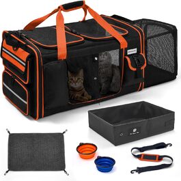 Транспортна переноска для котів Odoland, 60x38x35 см, розширювана, з туалетом для котів, з плечовим ременем, ідеальна для подорожей