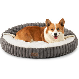 Кругле ліжко для собак COZY KISS з ковдрою, антистресове, для середніх та великих собак, м'яке, з штучним хутром та неслизьким дном (89x89x18 см, сірий)