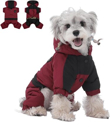 Зимові куртки для собак, маленьких та середніх порід, з капюшоном, водонепроникний фліс, регульований шнурок (Червоний, XL)