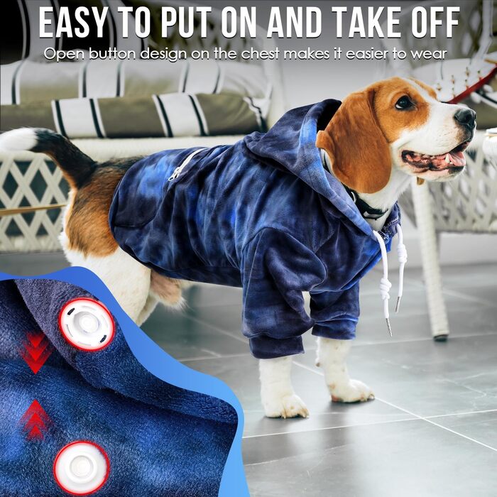 Теплий халат для собак SlowTon з отвором для повідка та кишенею, для чихуахуа, тедді, середніх собак, оранжево-блакитний, розмір Medium