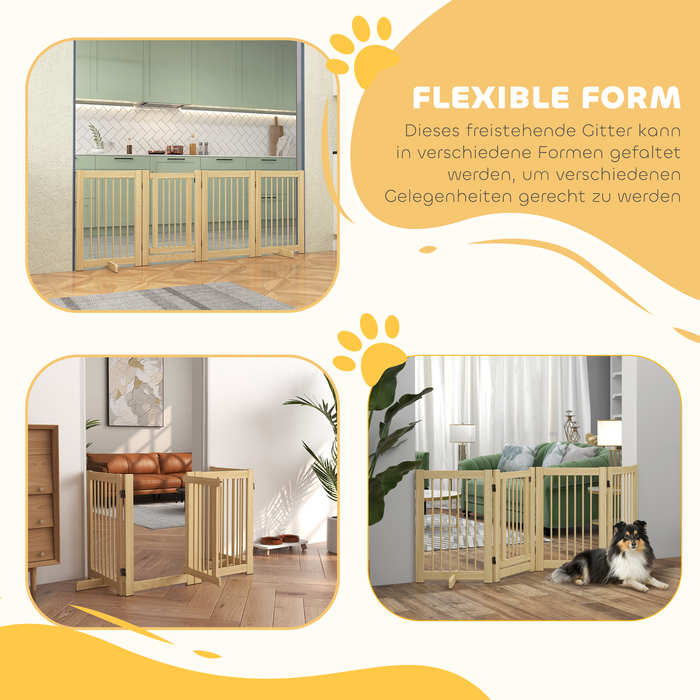 PawHut Barrier Dog Freestanding, 200 см, Ворота для собак Складні з дверима, Дерево, Натуральне Дерево