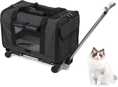 Транспортний бокс для котів Transportbox Katze, переносний трюм для собак та котів з телескопічною ручкою, сумка-переноска на колесах, портативний трюм для малих та середніх тварин (темно-сірий)