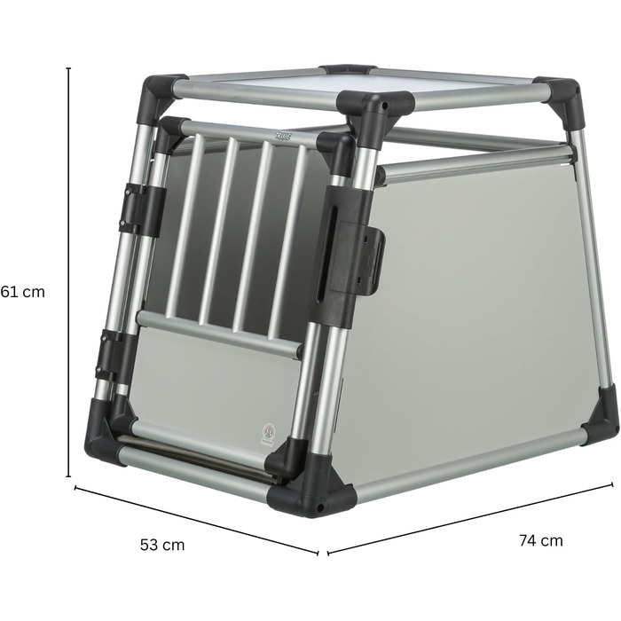 Тріксі переносна клітка для собак, алюміній, срібна, розмір S (48x57x59 см) / L (78x55x62 см), стабільна, тиха, з безпечним замком та неслизьким килимком