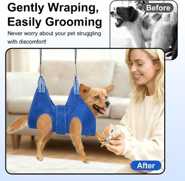 Набір для догляду за собаками MACUNIN: гамак, спорядження для грумінгу з регульованим кріпленням, широкий ремінь, блакитний, 2-ге покоління