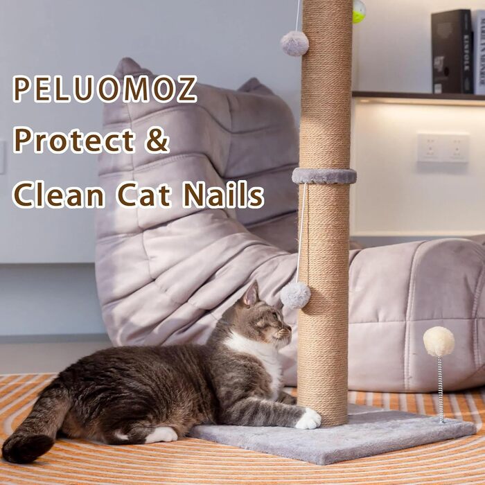 Велика когтеточка для котів PELUOMOZ 91,4 см, для дому, з міцним натуральним сизалевим канатом, інтерактивна іграшка, сіра