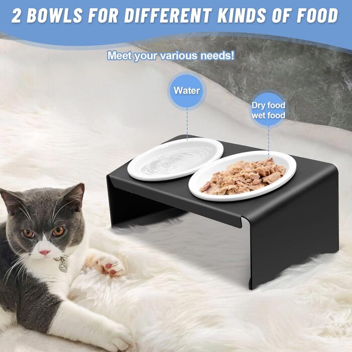 Підвищені годівниці для котів Vikcvcsc Katzennapf Erhöht - набір 2 шт. з кераміки та металу