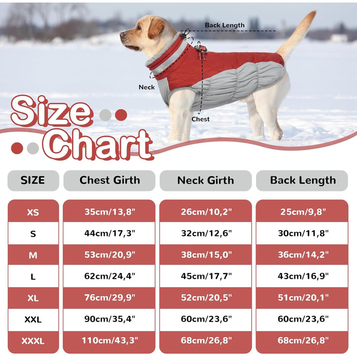 Зимовий теплий одяг для собак: куртка, плащ, теплий одяг для чихуахуа, малі, середні та великі породи. Чорний, червоний (XL)