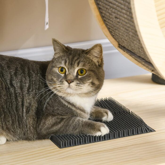 Котячий комплекс PawHut з біговим колесом, 4-рівневий кігтеточка-будиночок із сосни, сизалеві стовпи, натуральне дерево, 80x50x143 см