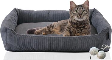 Ліжко для котів з кордової тканини з іграшковою кулькою, антрацит