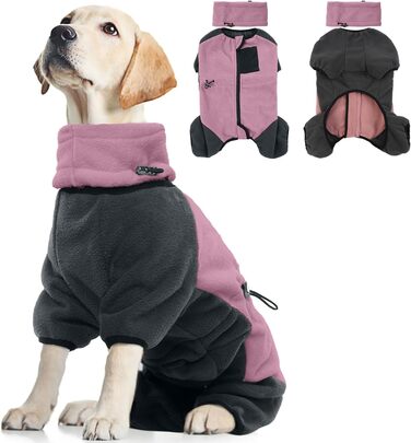 Теплий пуловер для собак середніх порід, флісова куртка-комбінезон з ніжками, флісовий костюм Hunter (Хакі, Рожевий, XL)
