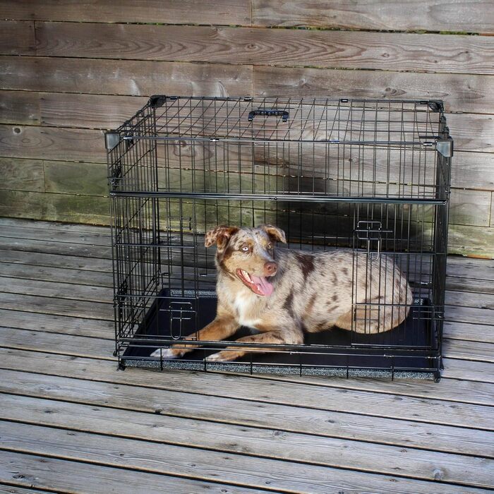 Клітка для собак Lucky Dog Slyder Whisper Glide з розсувними дверима, бічною дверцятю, знімним піддоном, гумовими ніжками та ручкою для перенесення, посилені кути