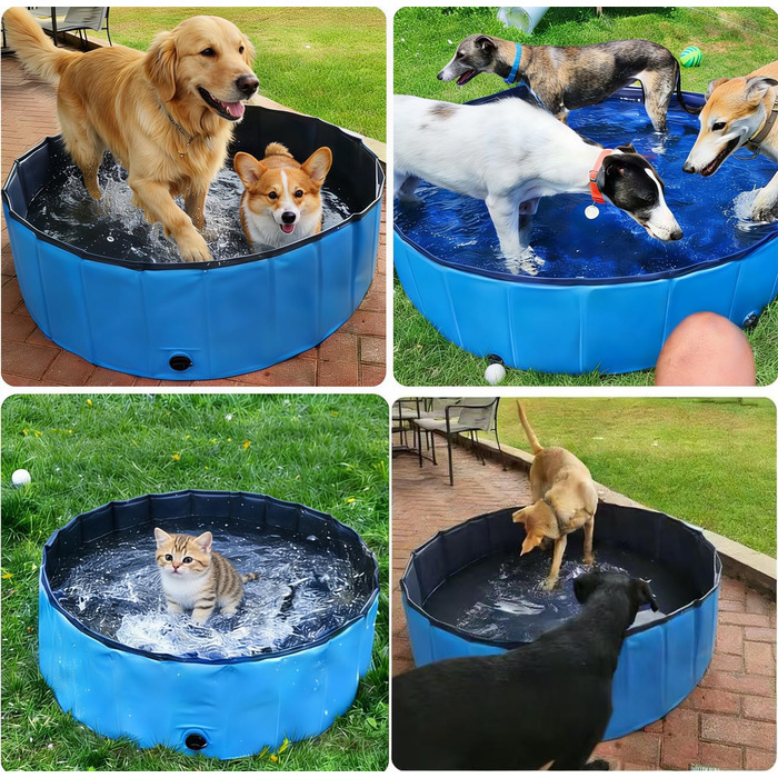 Басейн для собак Hundepool складний 120x30 см, з антиковзким покриттям, зливний отвір, щітка, PVC