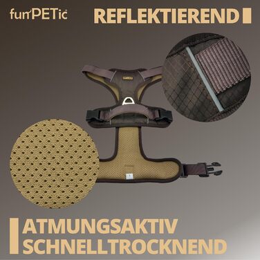 Шлея для собак funPETic Essential, антивитяжна, світловідбивна, м'яка, дихаюча, для середніх і великих собак, розмір L, коричнева
